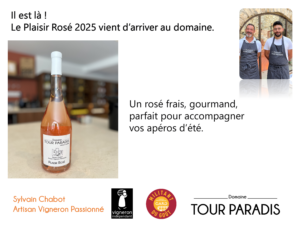 Il est là !
Le Plaisir Rosé 2025 vient d’arriver au domaine.
Un rosé frais, gourmand, parfait pour accompagner vos apéros d’été.
